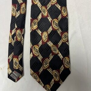 Robert Talbott Silk Necktie Black Burgundy Gold Coin‎ Pattern Hand Sewn Italy